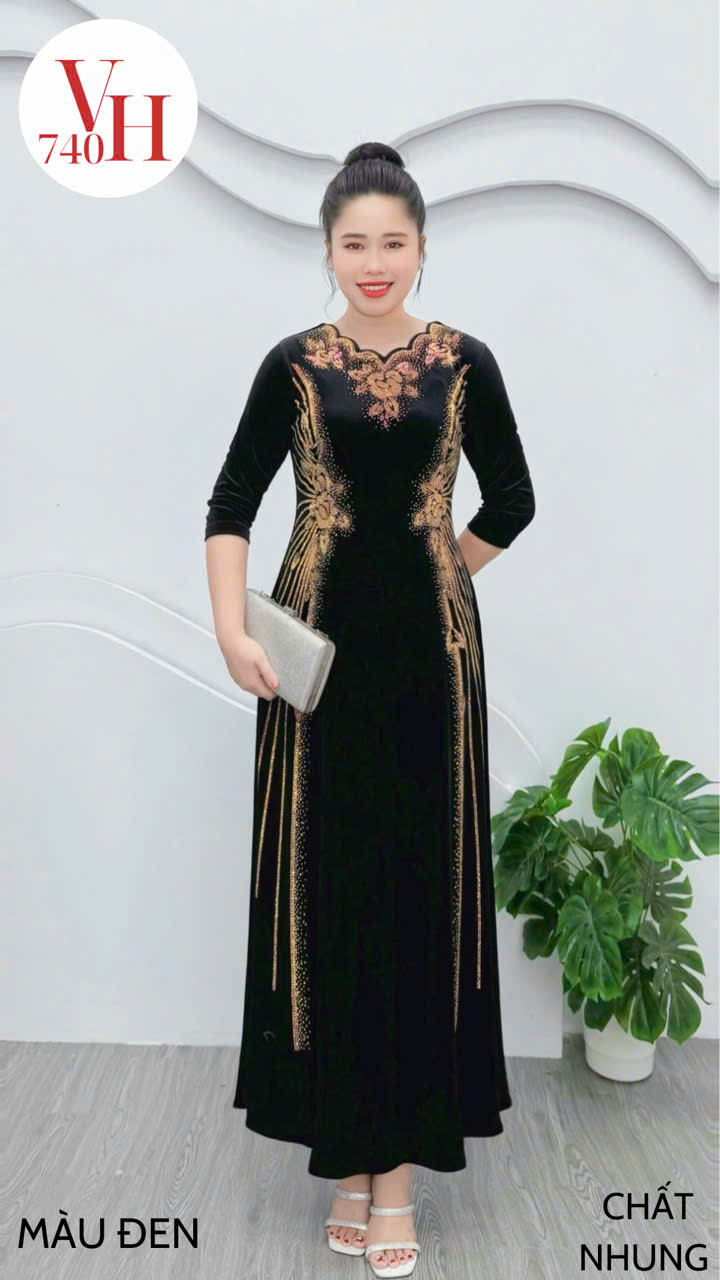 Đầm nhung cao cấp cho mẹ mặc đẹp làm sui gia, đi tiệc VH740